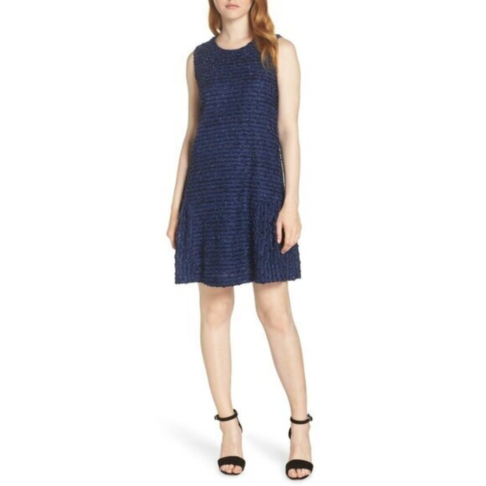 Chelsea28 Navy Blue Sparkle Sleeveless Above Knee Dress Ruffle Hem Sz S New